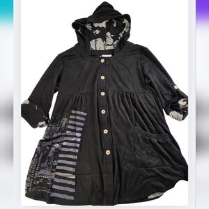 Linea Domani L Black Hooded Jacket with Graphic Design BF-2439